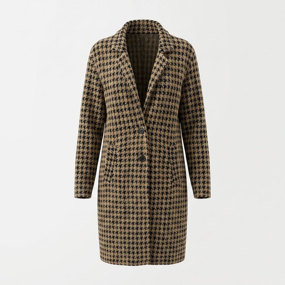 Max Studio Houndstooth Long Cardigan Duster Coatigan Black Tan Size L